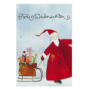 Weihnachtskarte, Frohe Weihnachten mit Schlitten und Weihnachtsmann, Doppelkarte